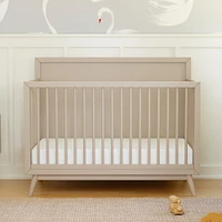 Palma Mid-Century 4-in-1 Convertible Crib with Toddler Bed Conversion in Taupe