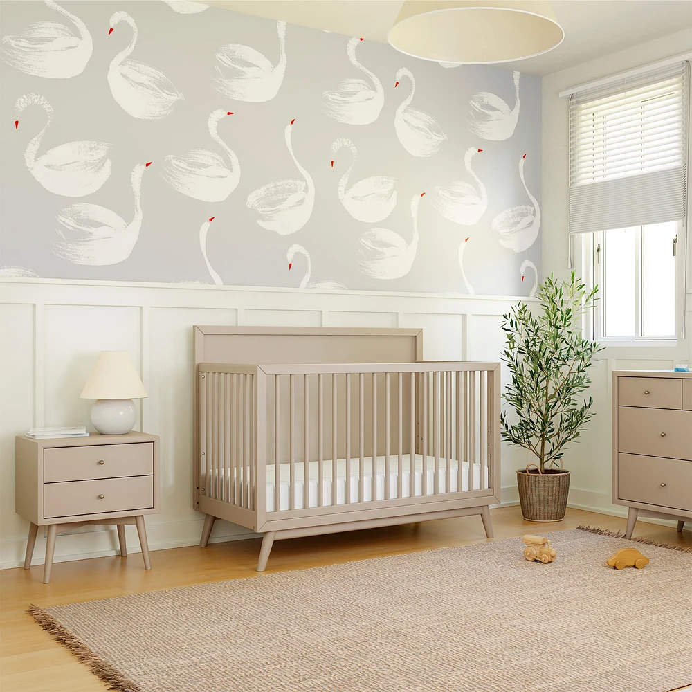 Palma Mid-Century 4-in-1 Convertible Crib with Toddler Bed Conversion in Taupe