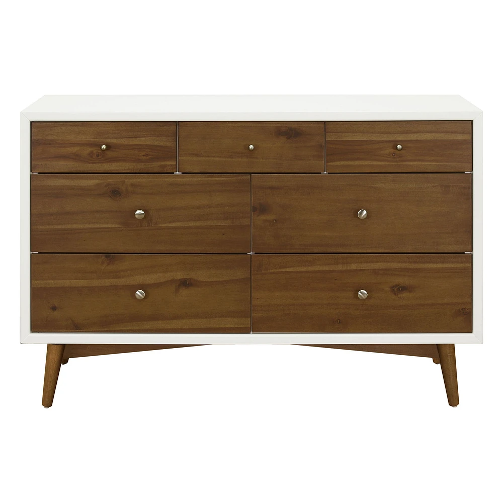 Commode 7 Tiroirs Palma - Blanc Chaud / Noyer