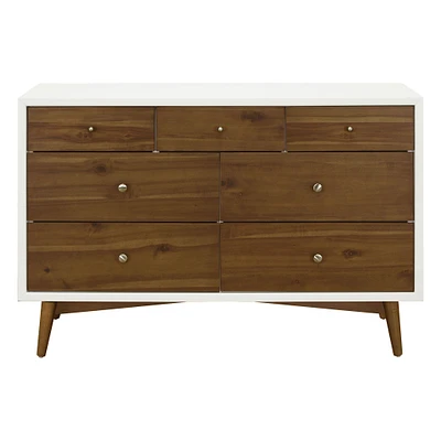 Commode 7 Tiroirs Palma - Blanc Chaud / Noyer