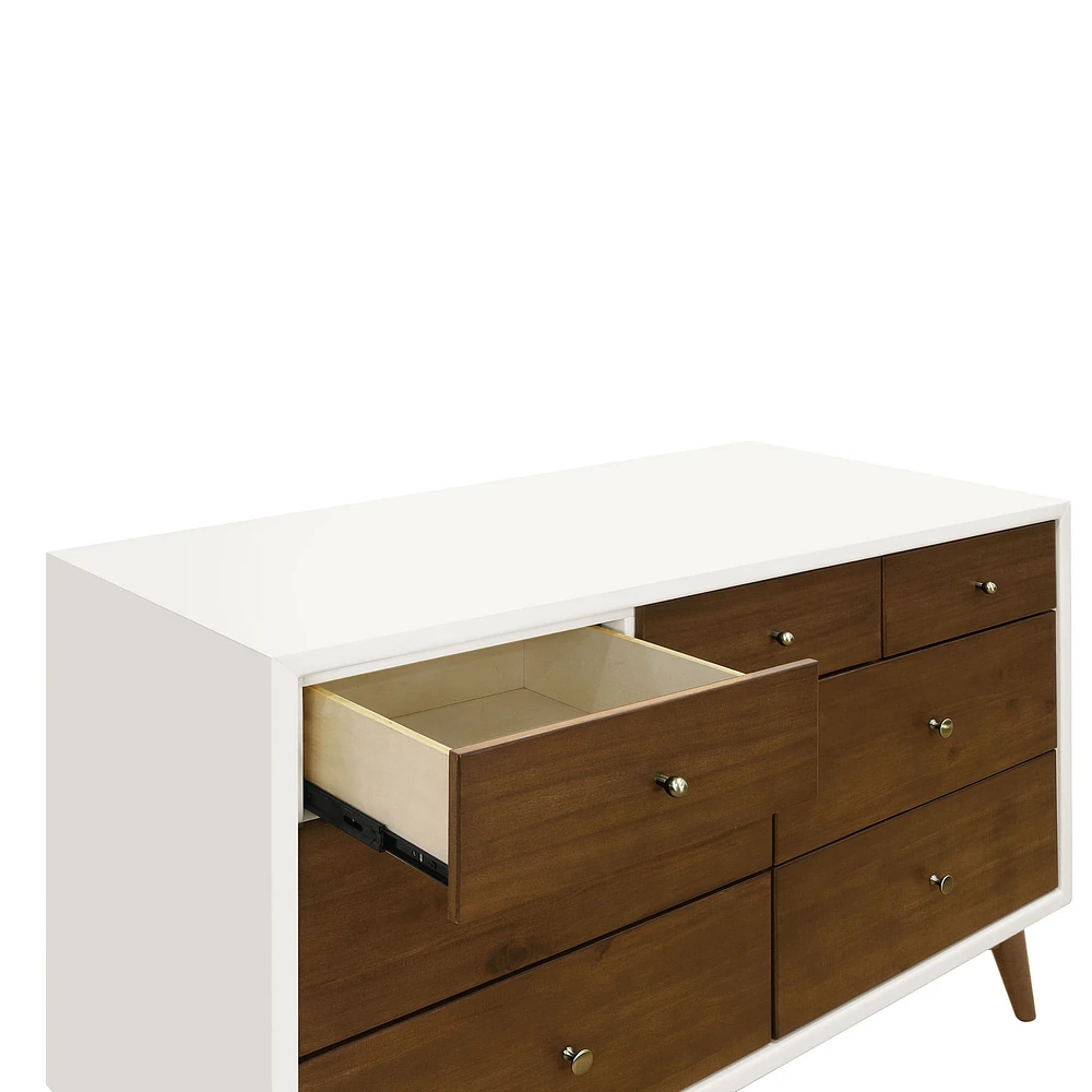 Commode 7 Tiroirs Palma - Blanc Chaud / Noyer