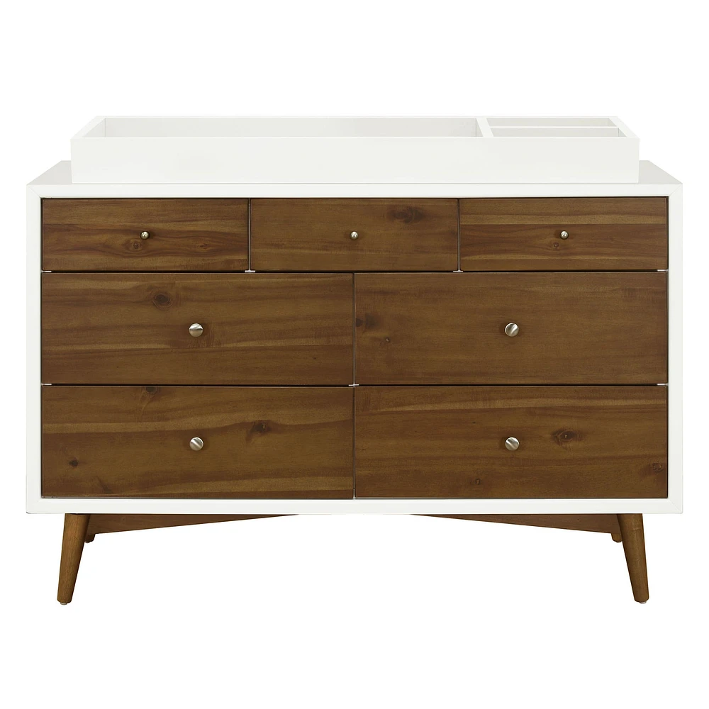 Commode 7 Tiroirs Palma - Blanc Chaud / Noyer