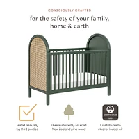 Couchette Convertible 3 en 1 Bondi Cane avec Kit de Conversion Lit pour Tout-petit - Vert / Rotin