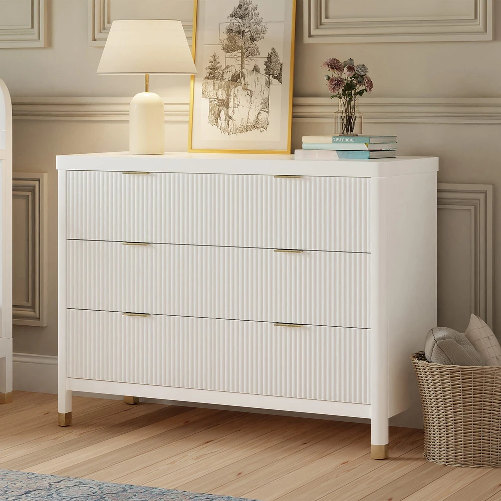 Commode 6 tiroirs Brimsley Tambour - Blanc Chaud