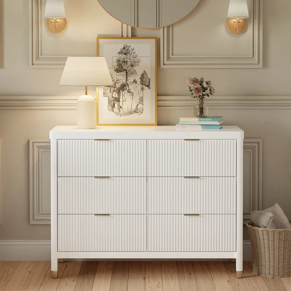 Commode 6 tiroirs Brimsley Tambour - Blanc Chaud