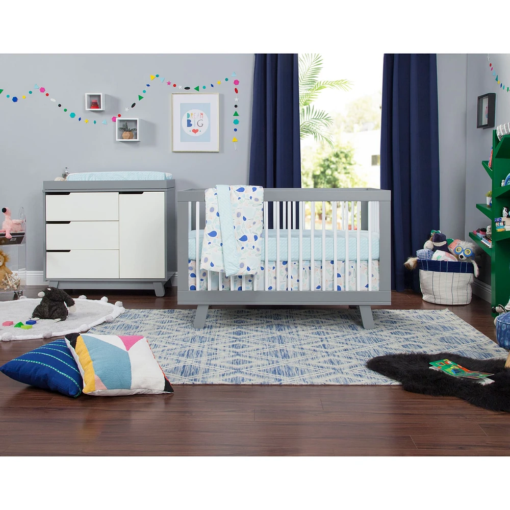 Hudson 3-in-1 Convertible Crib - Grey / White