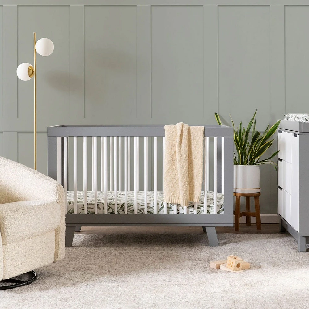 Hudson 3-in-1 Convertible Crib - Grey / White
