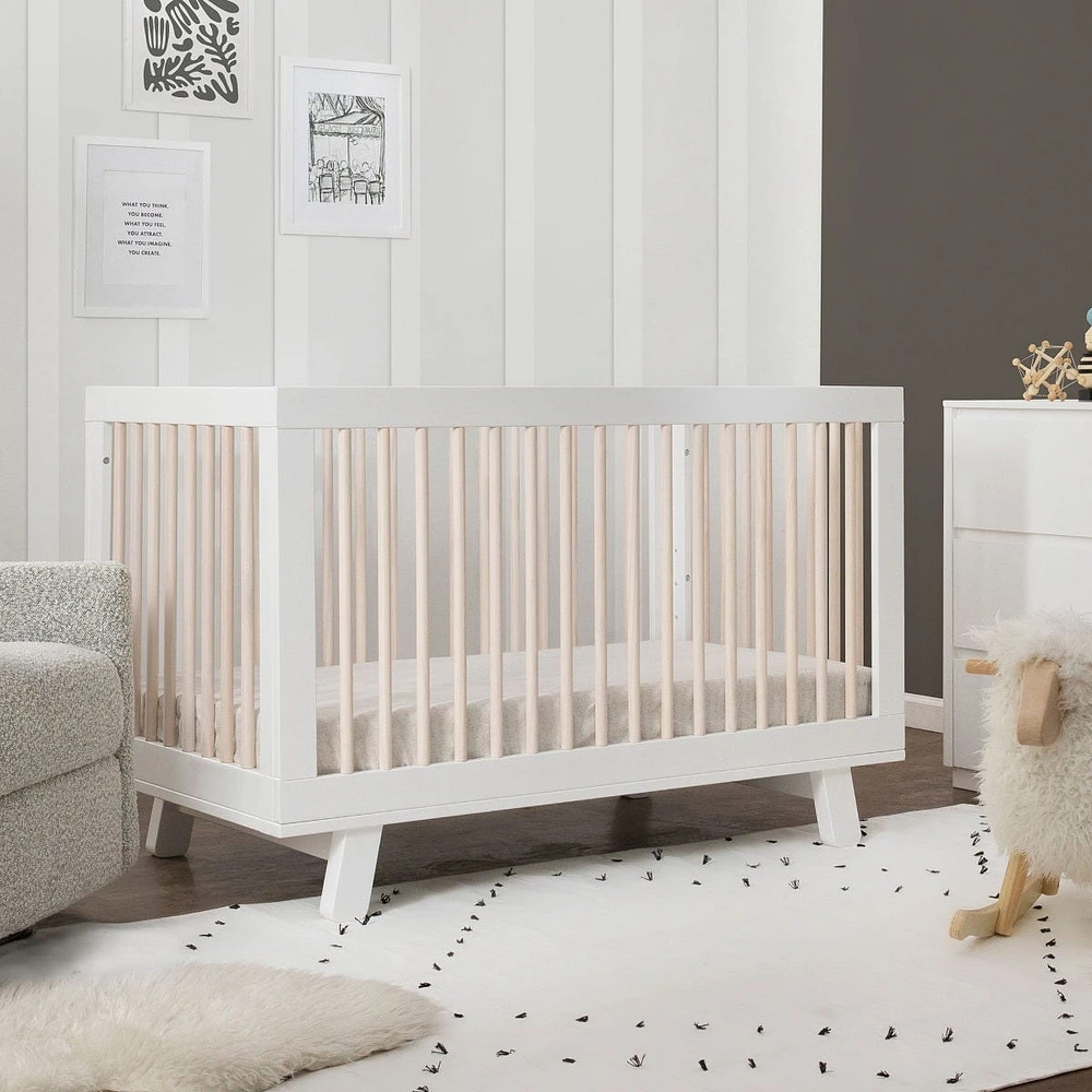 Hudson 3-in-1 Convertible Crib - White / Washed Natural