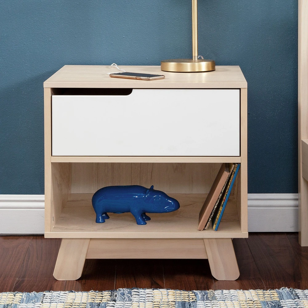 Hudson Nightstand with USB Port - Washed Natural / White