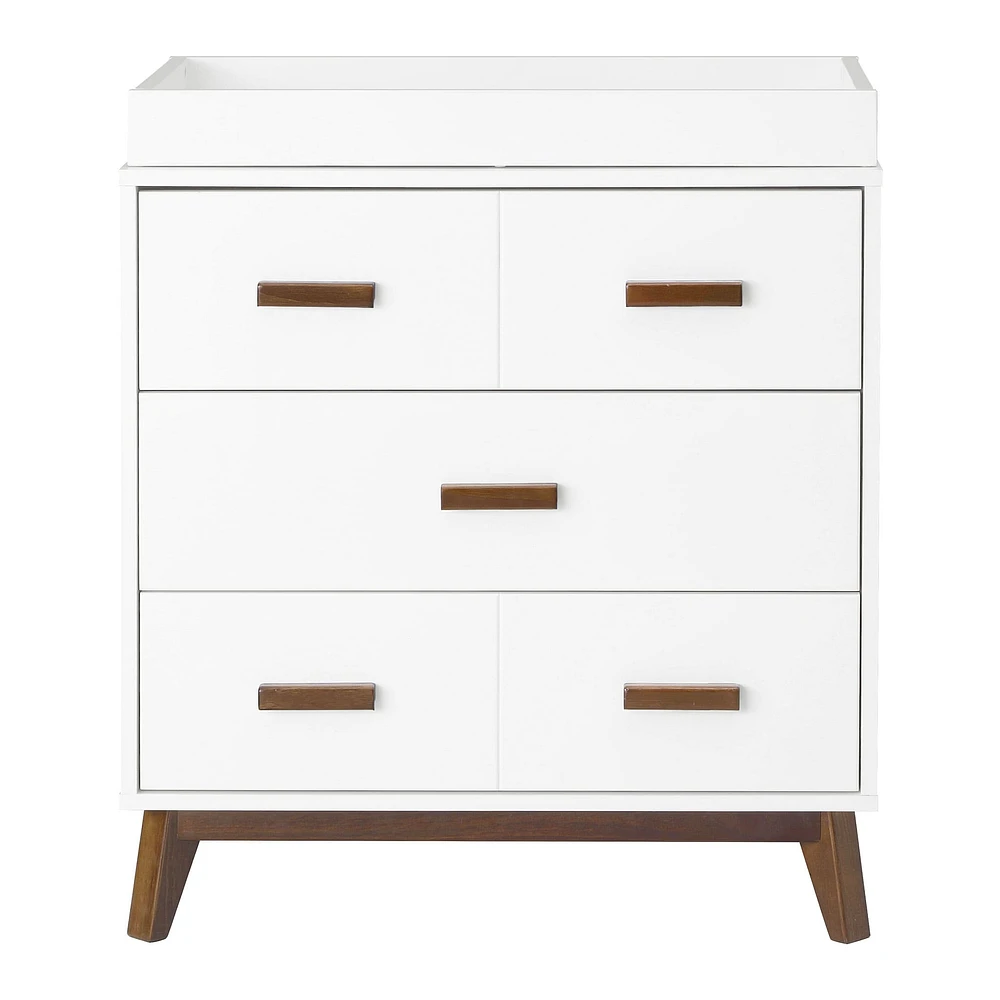 Scoot 3-Drawer Changer Dresser - White / Walnut Finish