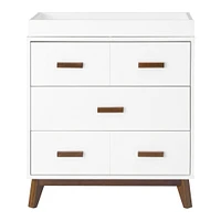 Scoot 3-Drawer Changer Dresser - White / Walnut Finish