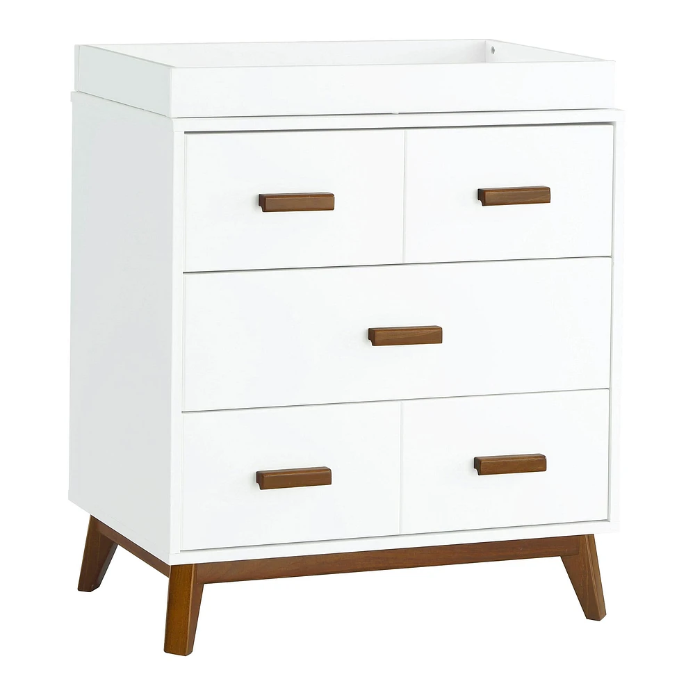 Scoot 3-Drawer Changer Dresser - White / Walnut Finish