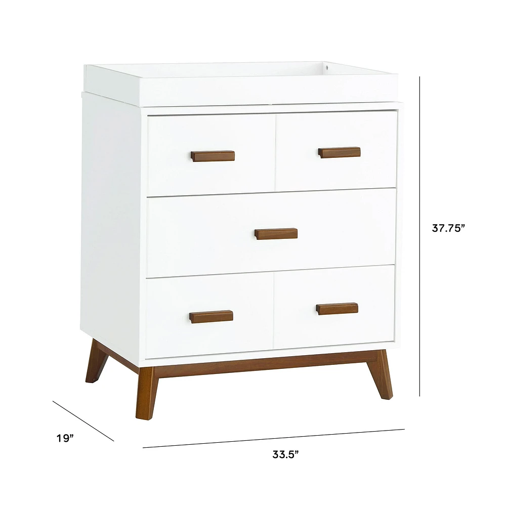 Scoot 3-Drawer Changer Dresser - White / Walnut Finish