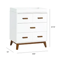 Scoot 3-Drawer Changer Dresser - White / Walnut Finish