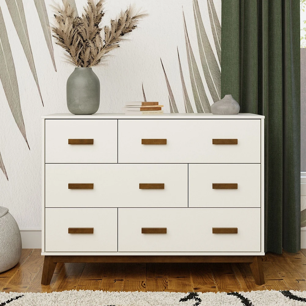 Scoot 6-Drawer Dresser - White/Natural Walnut