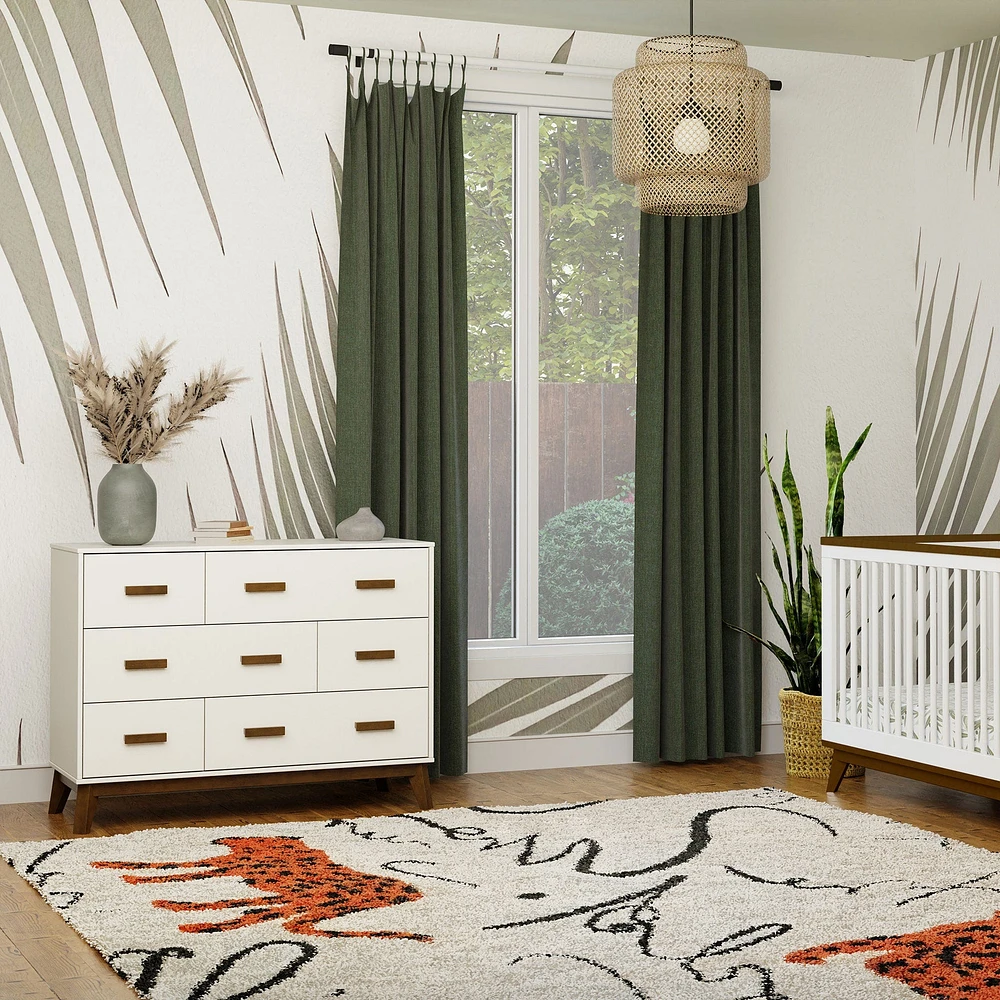 Scoot 6-Drawer Dresser - White/Natural Walnut