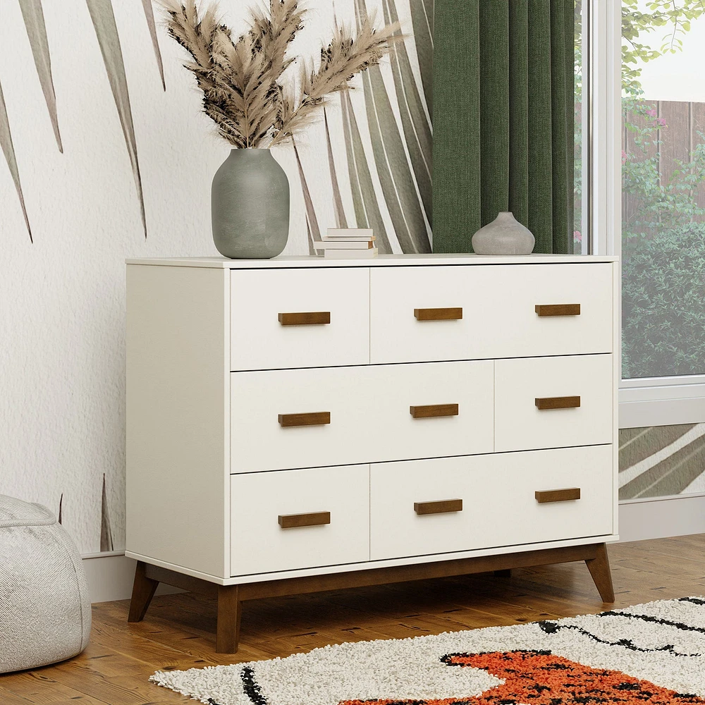 Scoot 6-Drawer Dresser - White/Natural Walnut