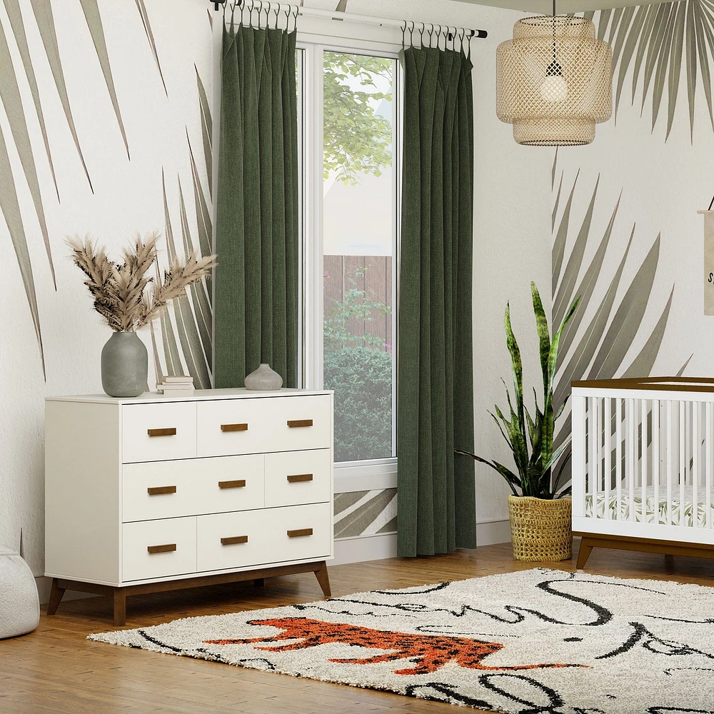 Scoot 6-Drawer Dresser - White/Natural Walnut