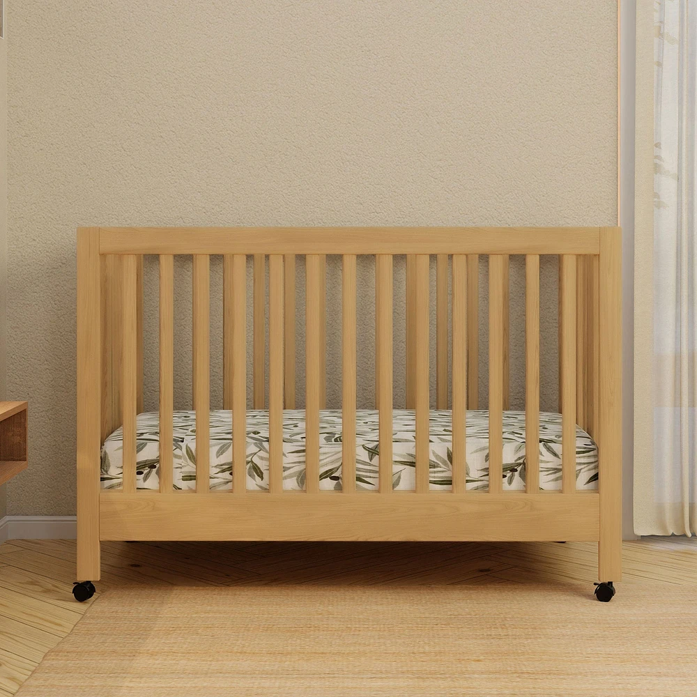 Maki Full-Size Folding Crib with Toddler Bed Conversion Kit - Honey