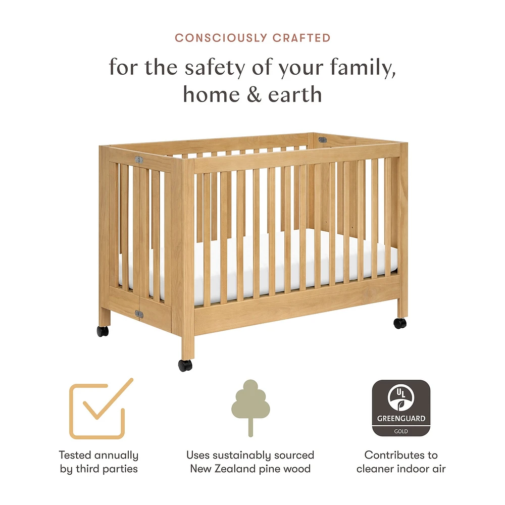 Maki Full-Size Folding Crib with Toddler Bed Conversion Kit - Honey