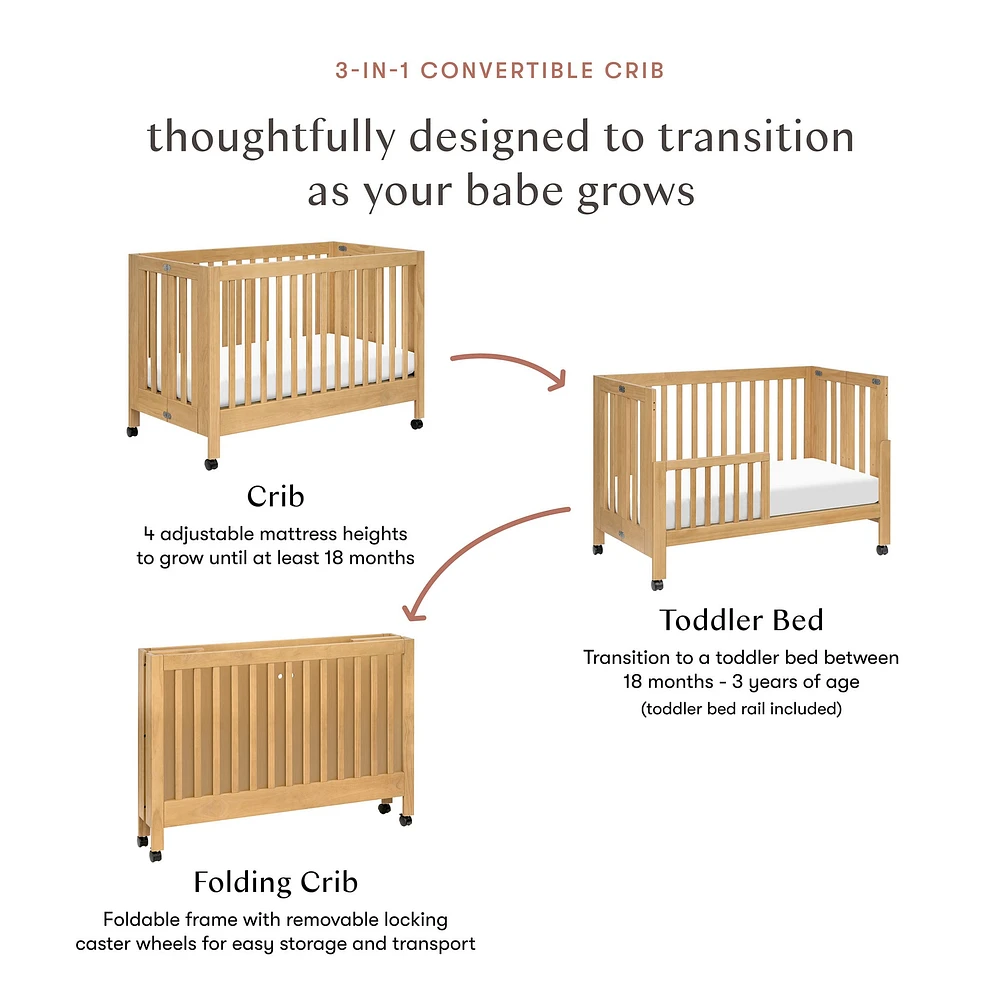 Maki Full-Size Folding Crib with Toddler Bed Conversion Kit - Honey