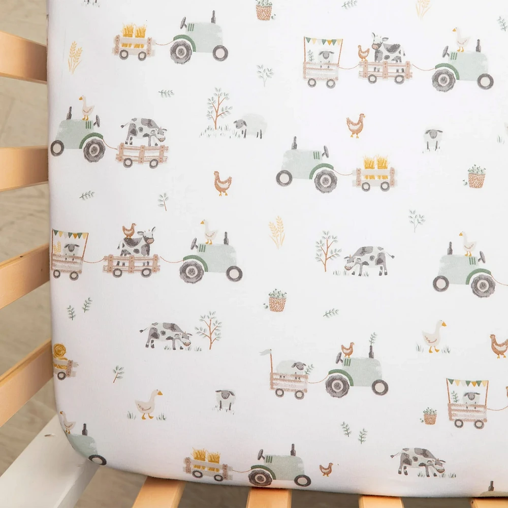 Cotton Jersey Crib Fitted Sheet - Tractor Ride