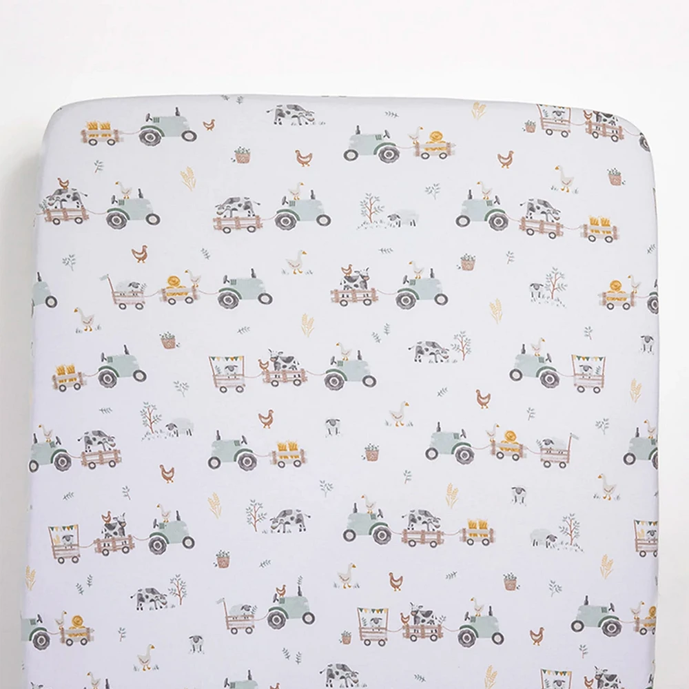 Cotton Jersey Crib Fitted Sheet - Tractor Ride