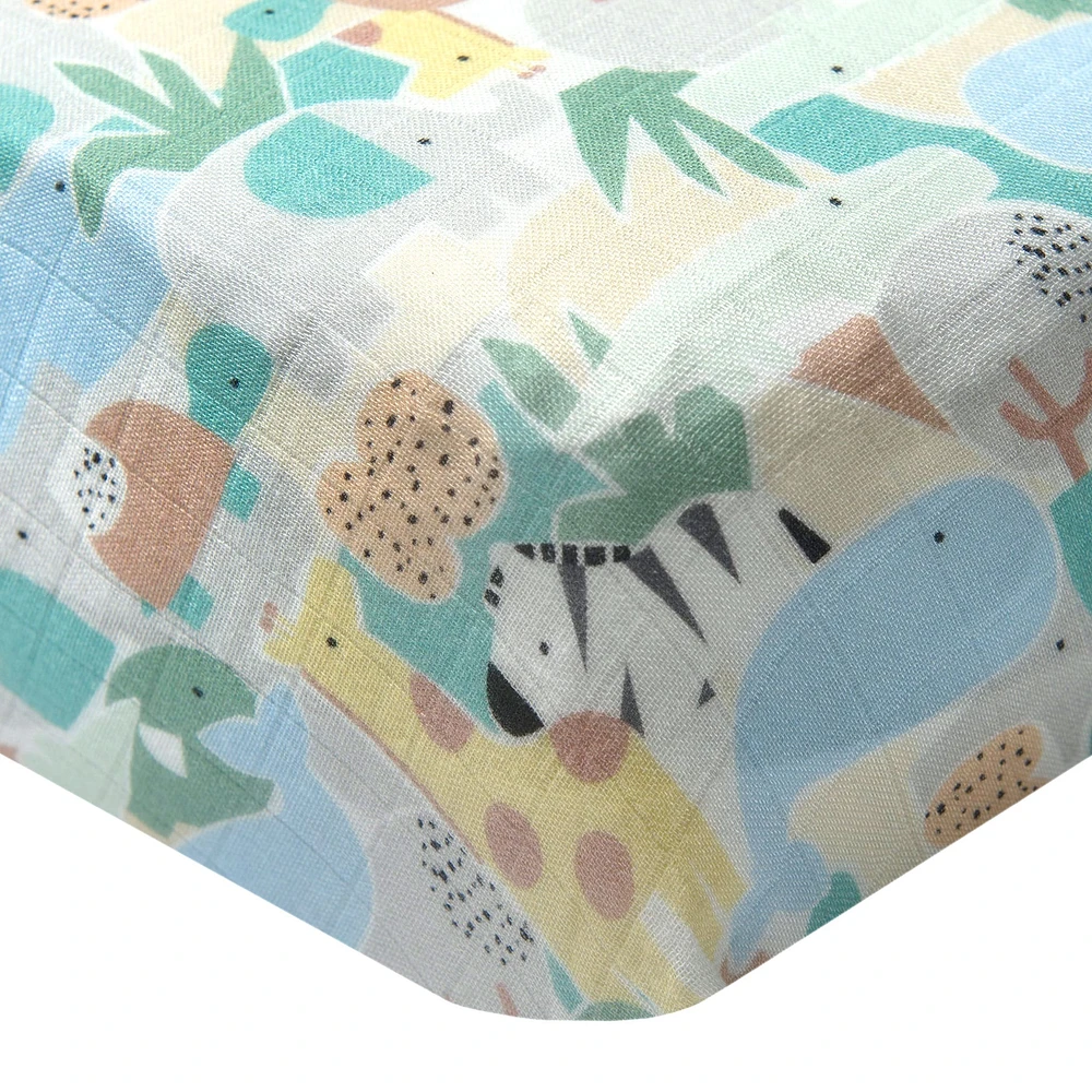 Bamboo Muslin Fitted Crib Sheet - Animal Puzzle