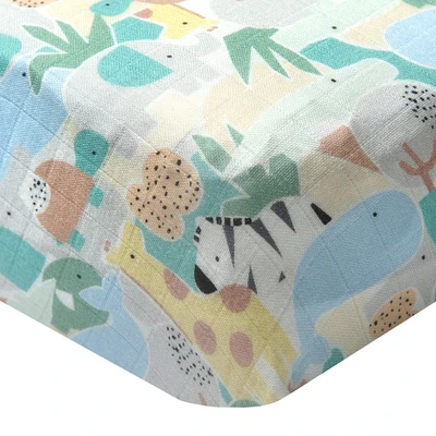 Bamboo Muslin Fitted Crib Sheet - Animal Puzzle