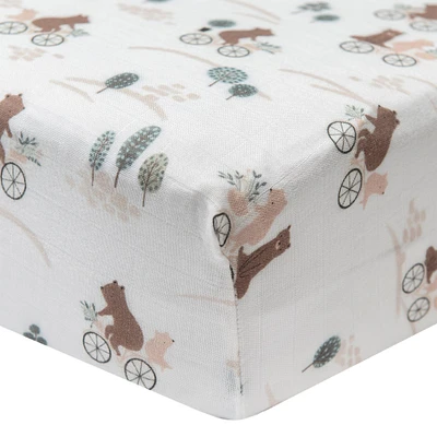 Bamboo Muslin Fitted Crib Sheet - Bears on Bikes