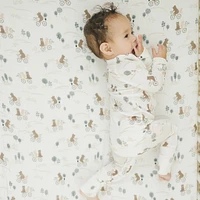 Bamboo Muslin Fitted Crib Sheet - Bears on Bikes