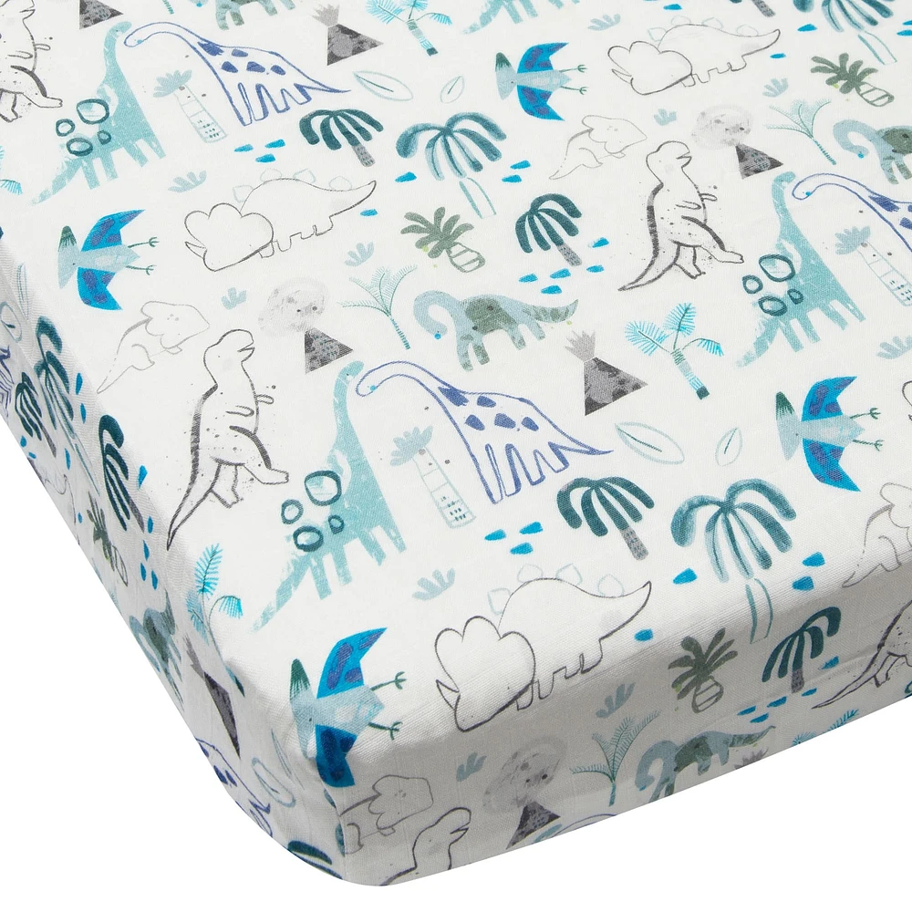Bamboo Muslin Fitted Crib Sheet - Dinosaurs Begins