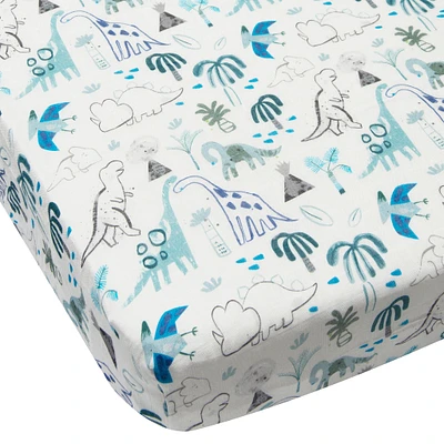 Bamboo Muslin Fitted Crib Sheet - Dinosaurs Begins