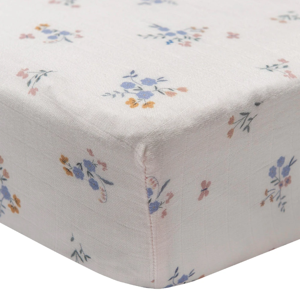 Bamboo Muslin Fitted Crib Sheet - Ditsy Floral