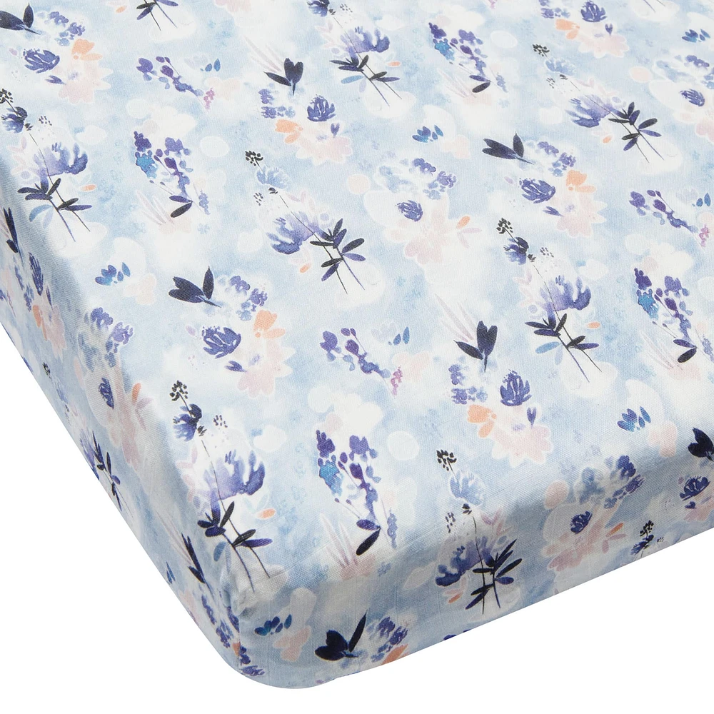 Bamboo Muslin Fitted Crib Sheet - Ink Floral
