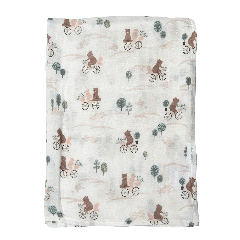 Bamboo Muslin Swaddle Blanket - Bears on Bikes