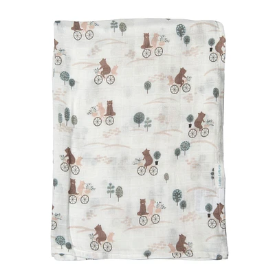 Bamboo Muslin Swaddle Blanket - Bears on Bikes