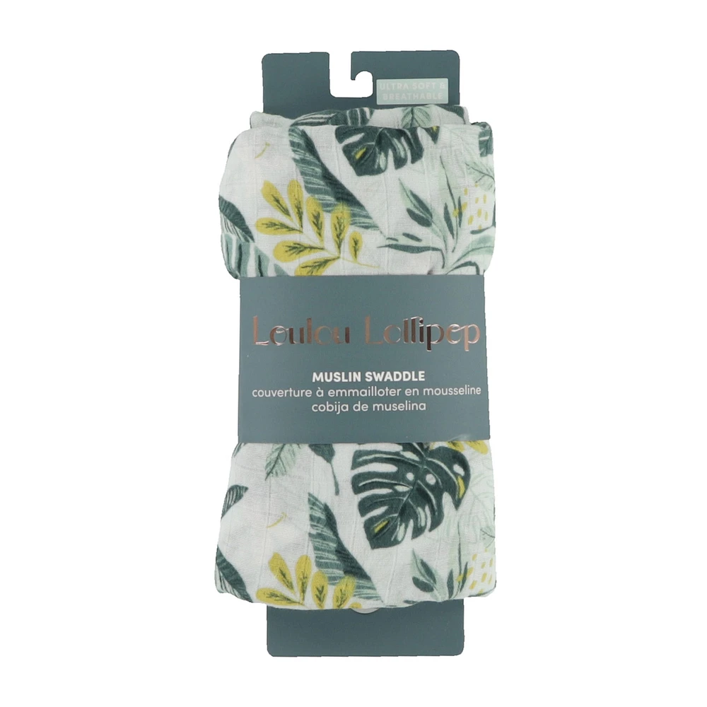 Bamboo Muslin Swaddle Blanket - Jungle Leaves