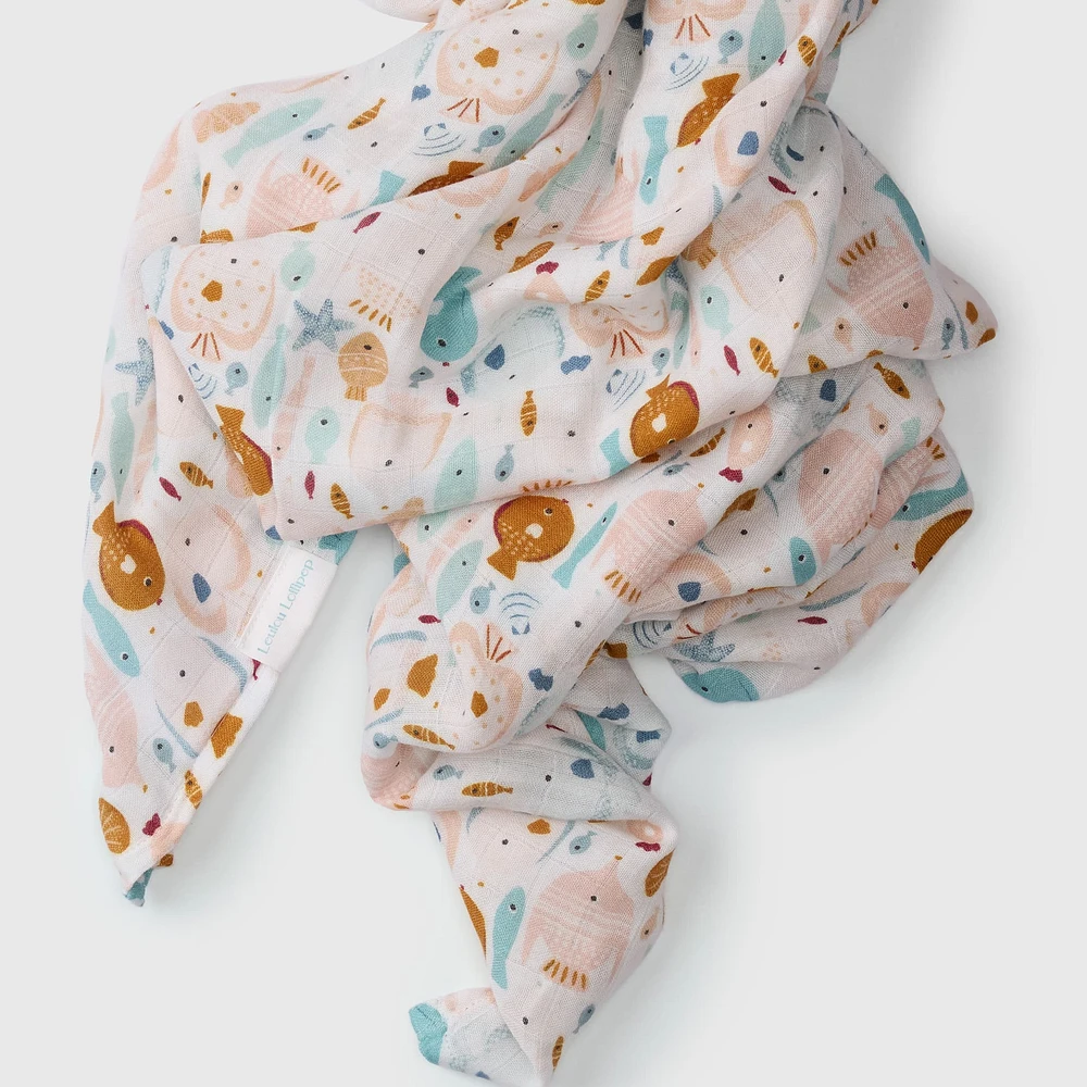Couverture Mousseline Bambou - Poisson