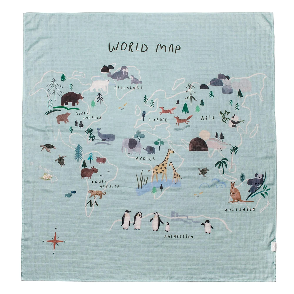 Couverture Mousseline Bambou - Map Monde