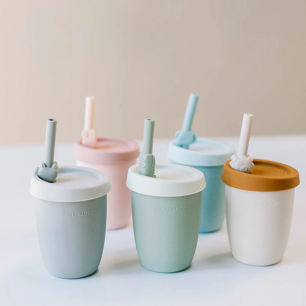 Gobelet en Silicone avec Couvercle et Paille - Éléphant