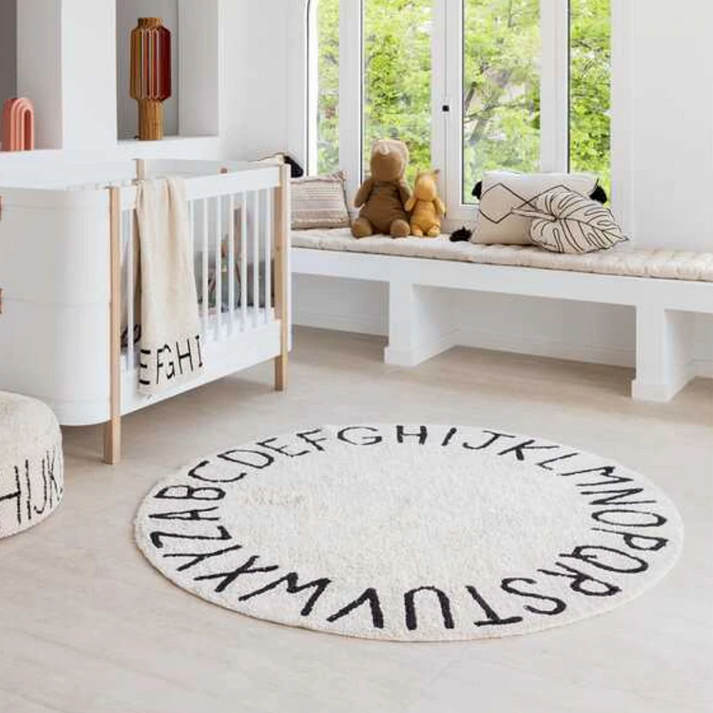 Washable Rug Round ABC Natural - Black