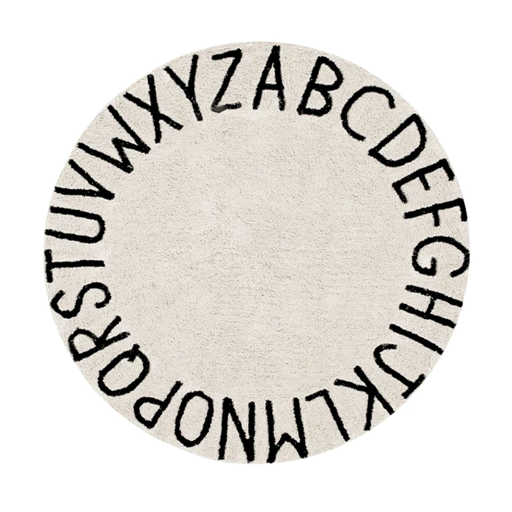 Washable Rug Round ABC Natural - Black