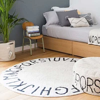Washable Rug Round ABC Natural - Black