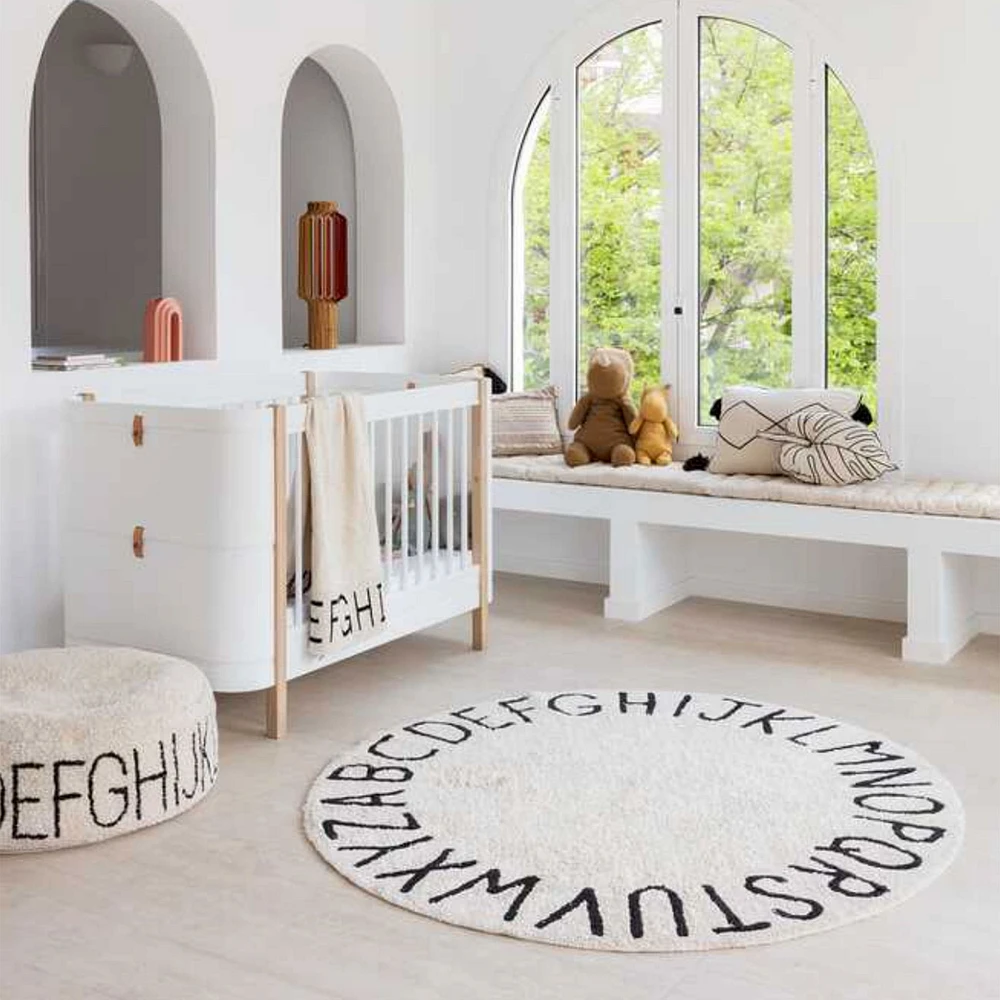 Washable Rug Round ABC Natural - Black