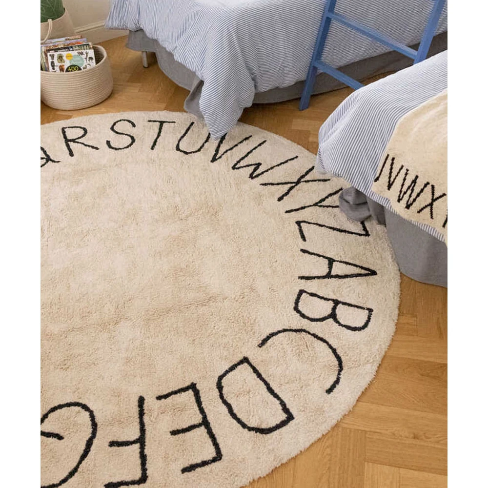Washable Rug Round ABC Natural - Black