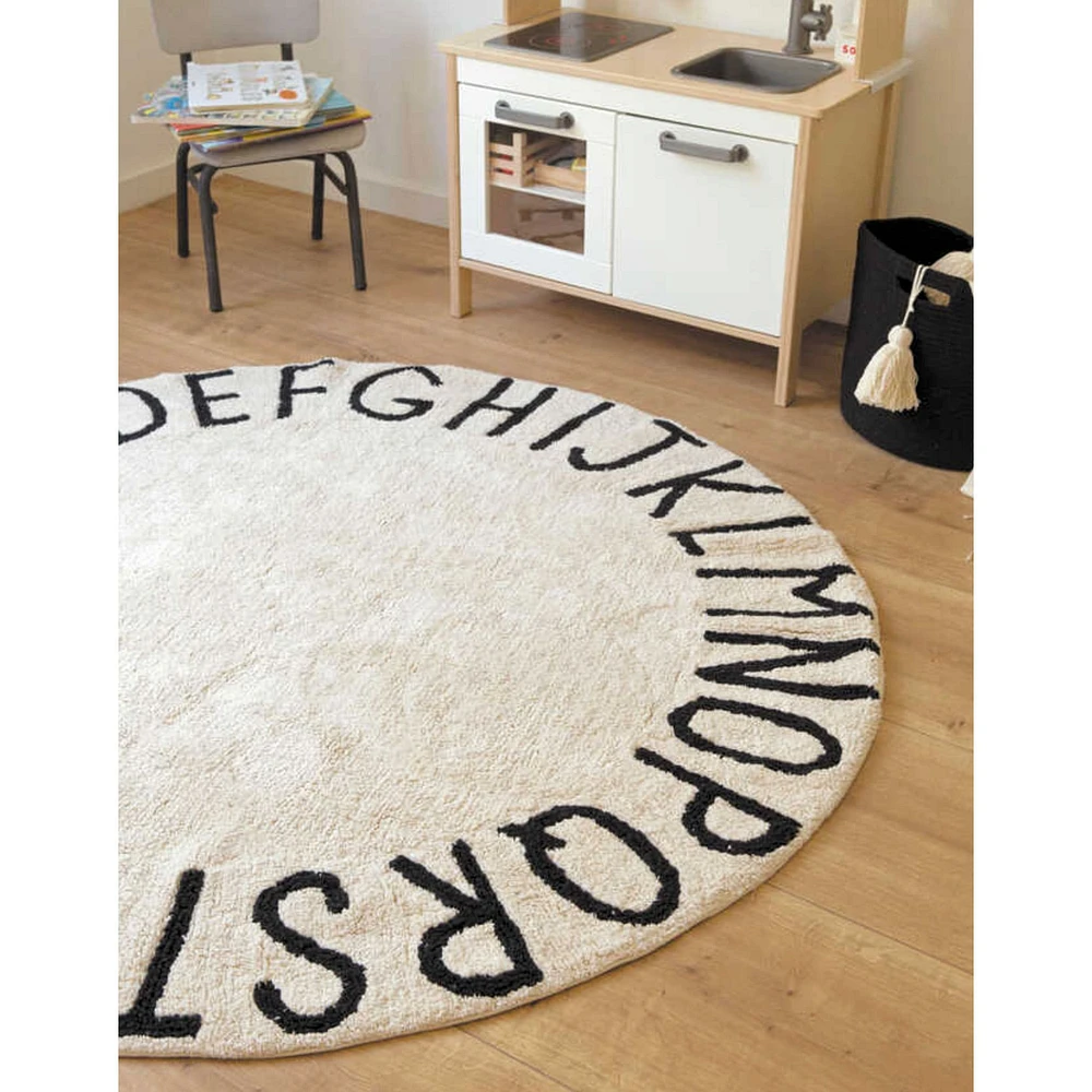 Washable Rug Round ABC Natural - Black