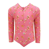 Rib Flowers Long Sleeves Swimsuit 2-14y
