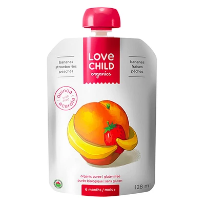 Purée Bio - Superblends -  Bananes, Fraises et Pêches ( À partir de 6 mois )