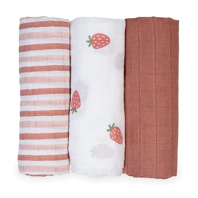 3pk Strawberries-cotton Muslin